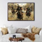 mongolian warriors floating frame canvas