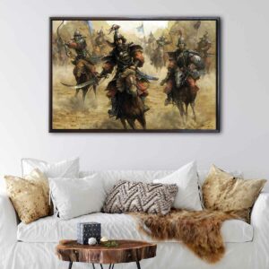 mongolian warriors floating frame canvas