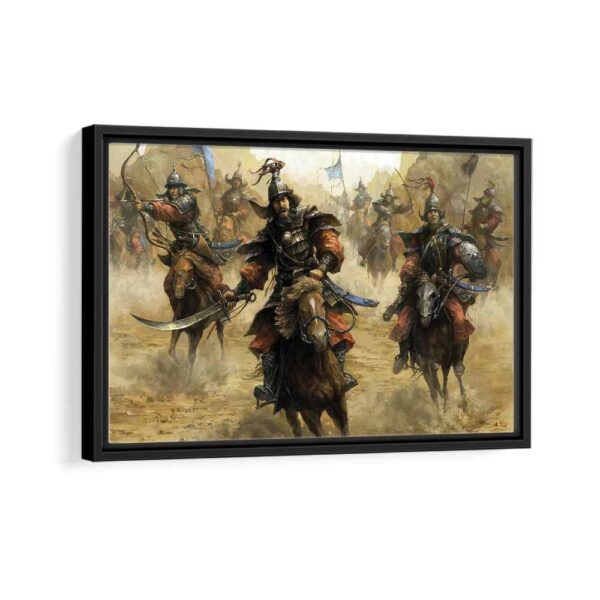 mongolian warriors framed canvas black frame