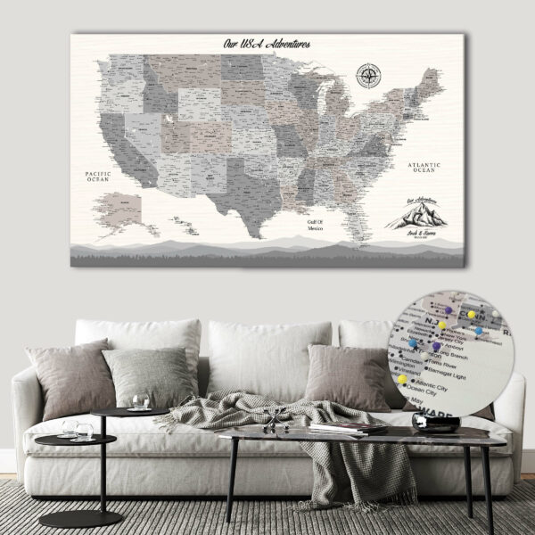 Farmhouse push pin usa map