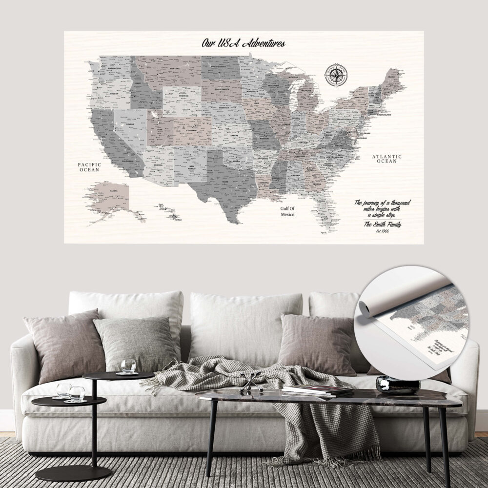 Farmhouse push pin usa map Rolled