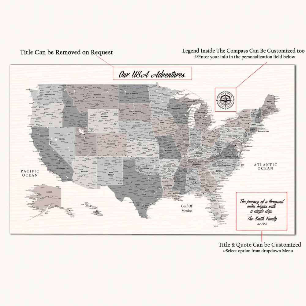 Farmhouse push pin usa map detailed