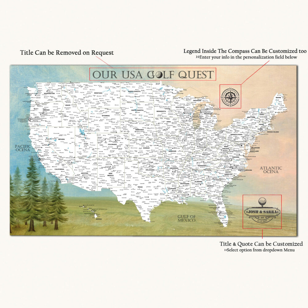 Golfer Push Pin USA map detailed