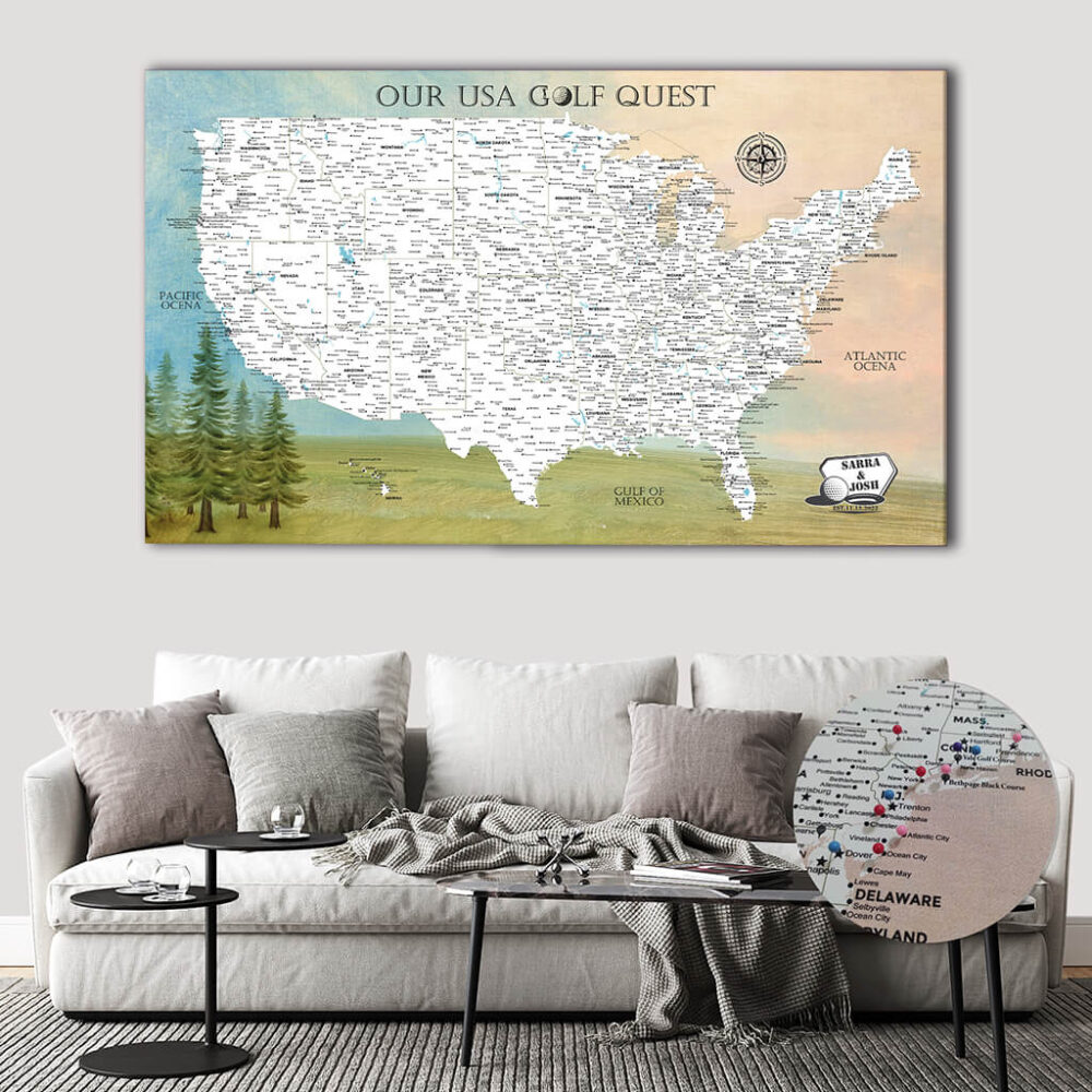 Golfer Push Pin USA map featured