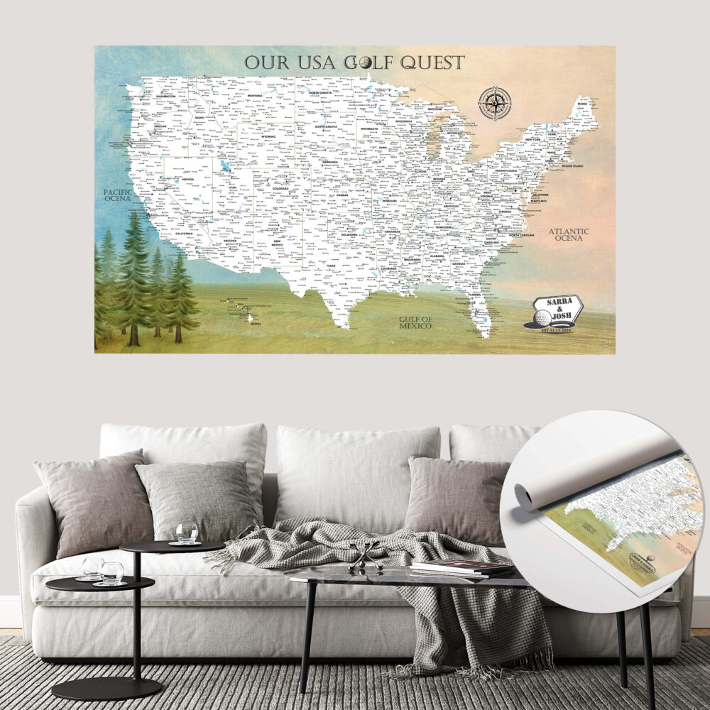 Golfer Push Pin USA map rolled