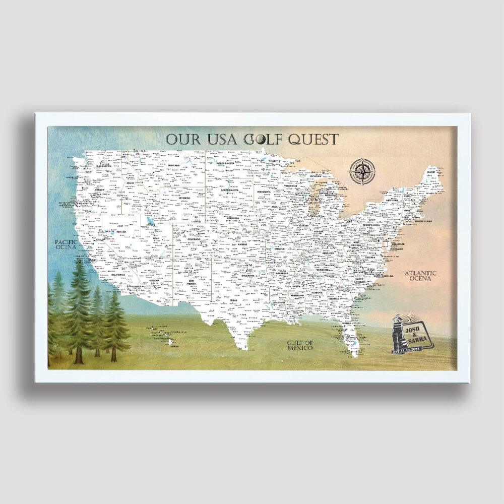 Golfer Push Pin USA map - white frame