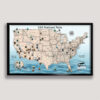 Push Pin Map USA National Parks black frame