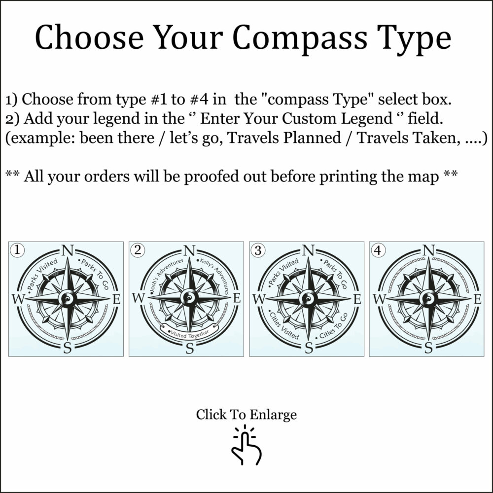 Push Pin Map USA National Parks compass customization