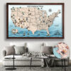 Push Pin Map USA National Parks framed