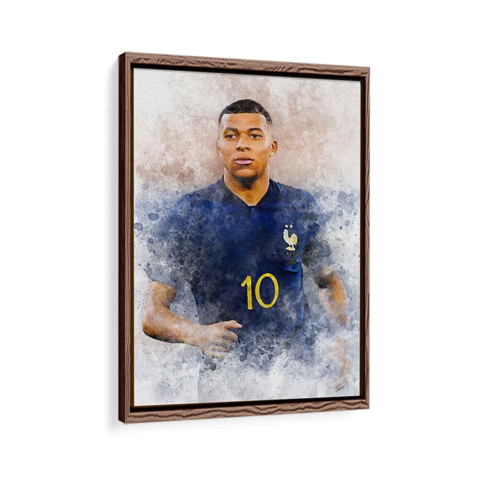 kylian mbappé framed canvas walnut brown