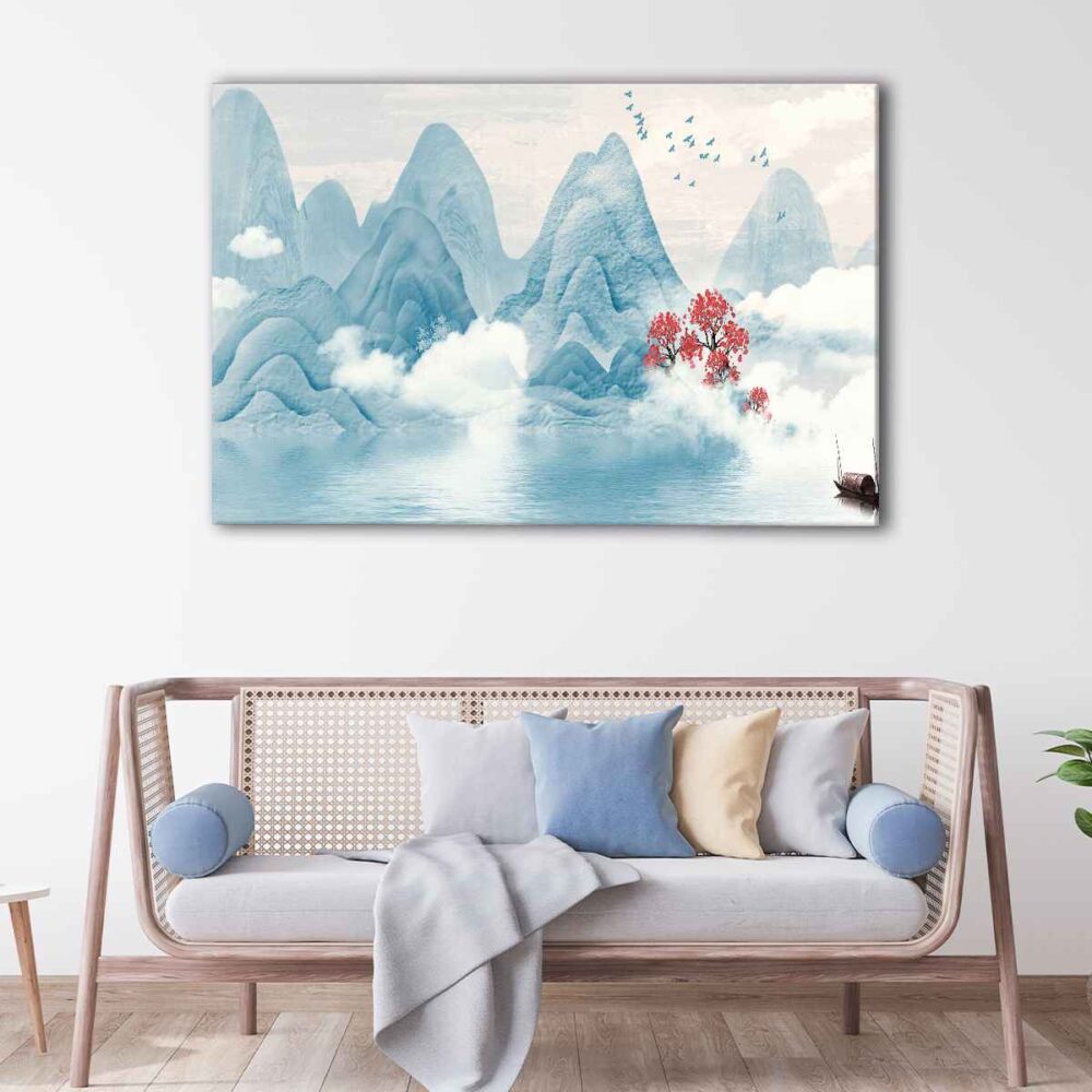 1 panels boho japanese mountains canvas art