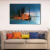 tableau paysage orange et bleu