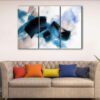 3 panels blue strokes canvas art