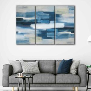 3 panels navy blue abstract canvas art
