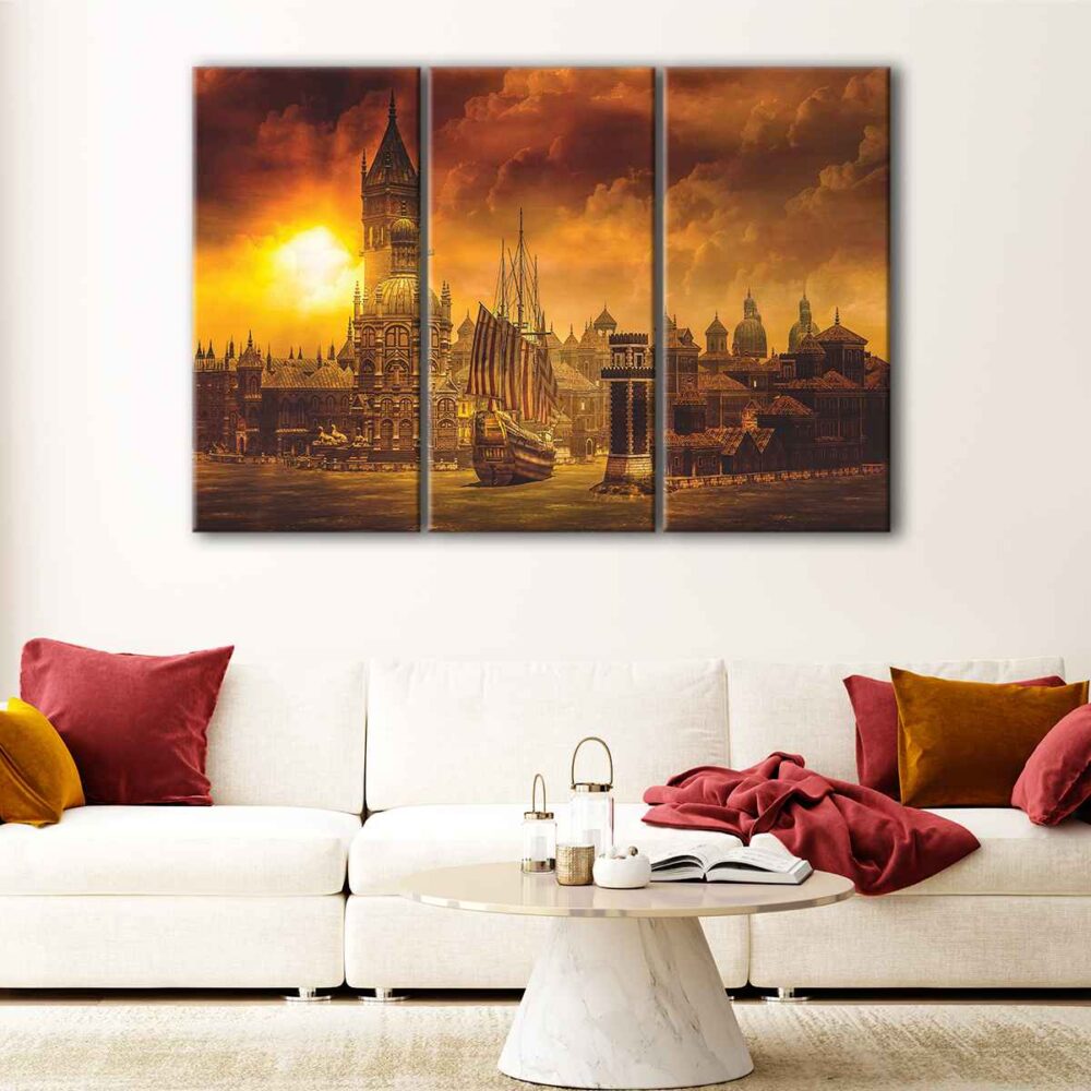 3 panels old london view canvas art