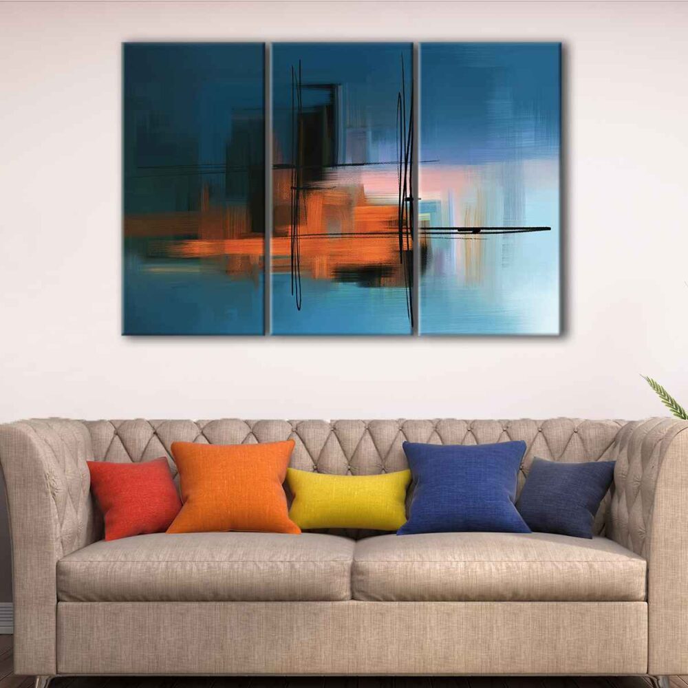 3 panels orange and blue landscape canvas art