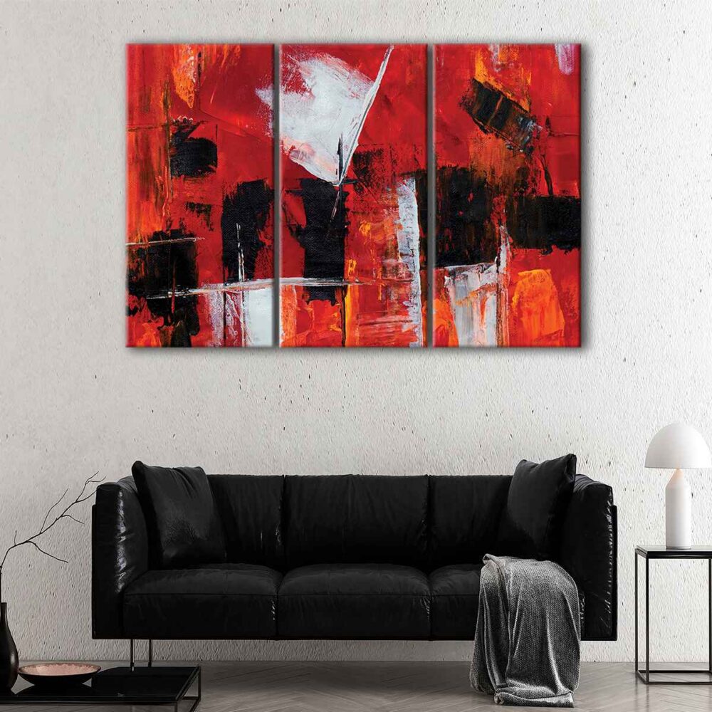 3 panels red abstract canvas art