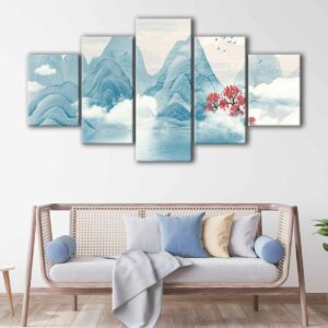 5 panels boho japanese mountains canvas art