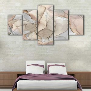 5 panels neutral marble canvas art