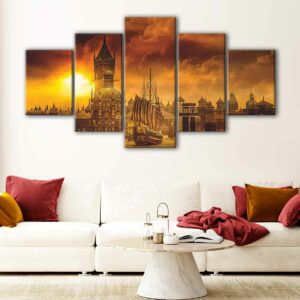 5 panels old london view canvas art