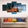 5 panels orange and blue landscape canvas art