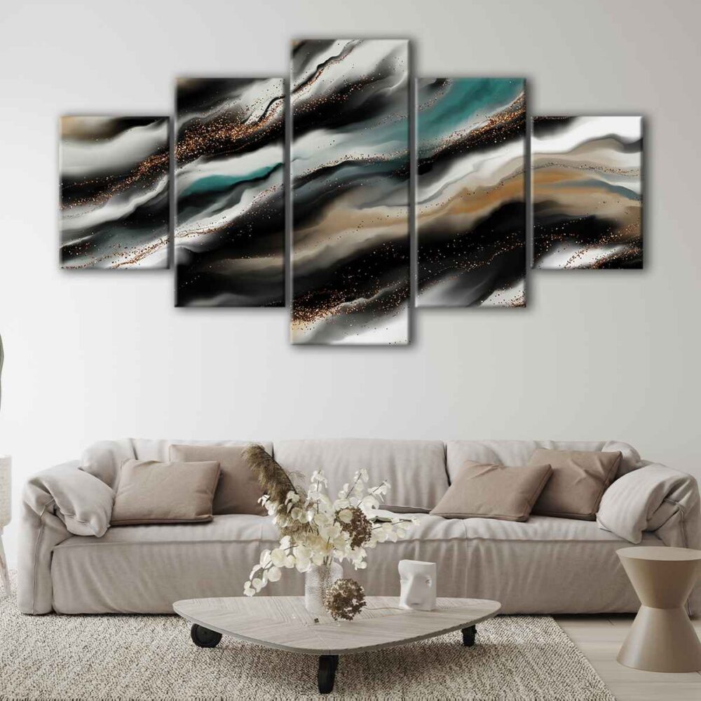 5 panels sky waves canvas art