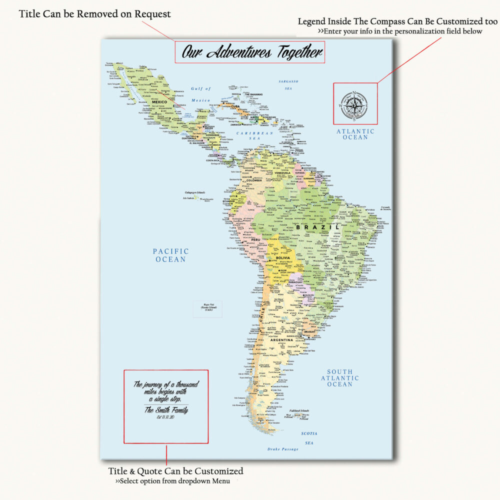 Colorful South & Central America map detailed