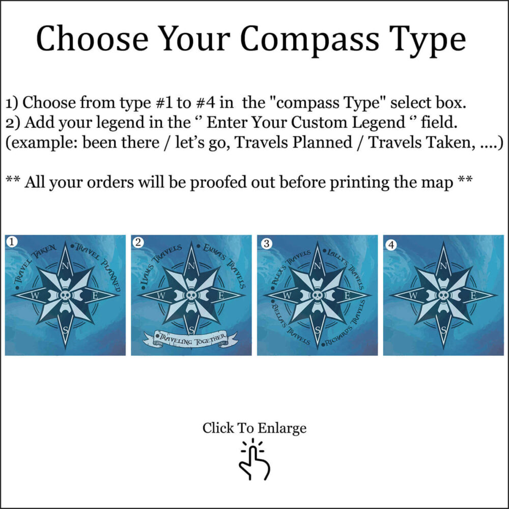 Pirate push pin USA map compass customization