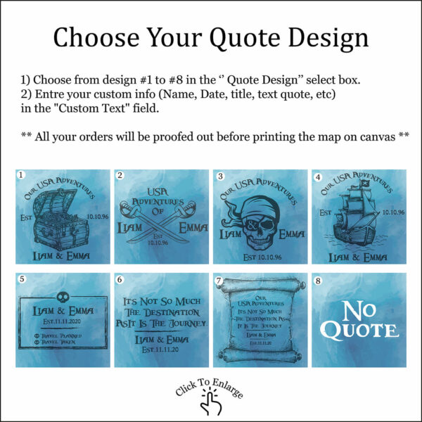 Pirate push pin USA map quote personalization