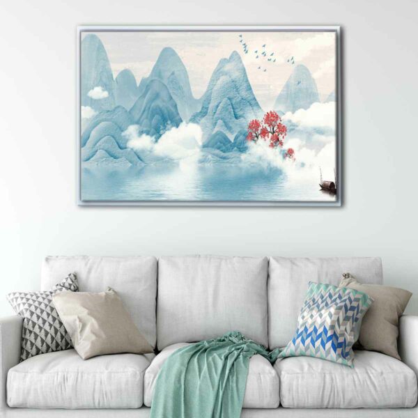 boho japanese mountains floating frame canvas