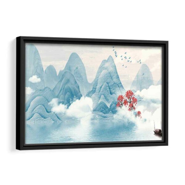 boho japanese mountains framed canvas black frame