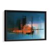 orange and blue landscape framed canvas black frame