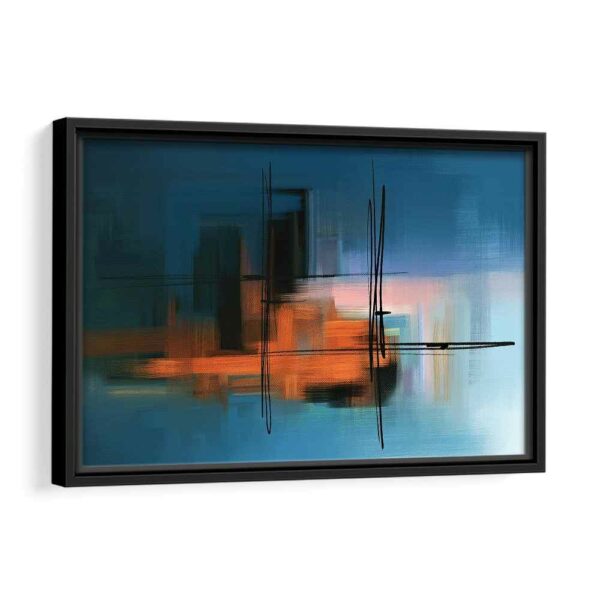 orange and blue landscape framed canvas black frame