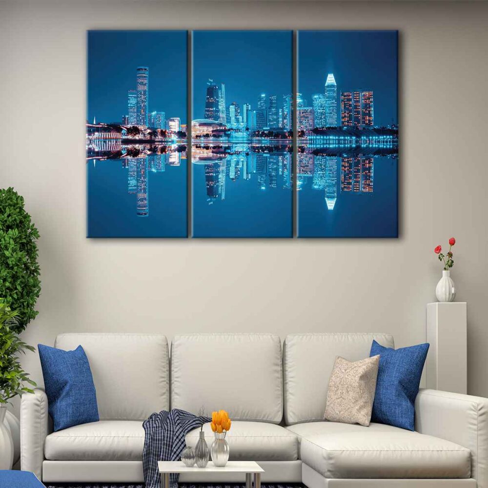 3 panels singapore at night canvas art