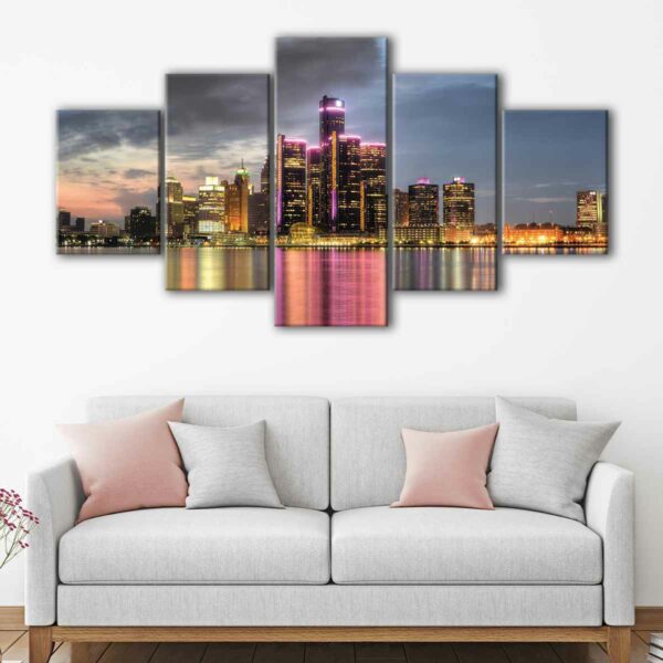 5 panels detroit skyline seaside canvas art