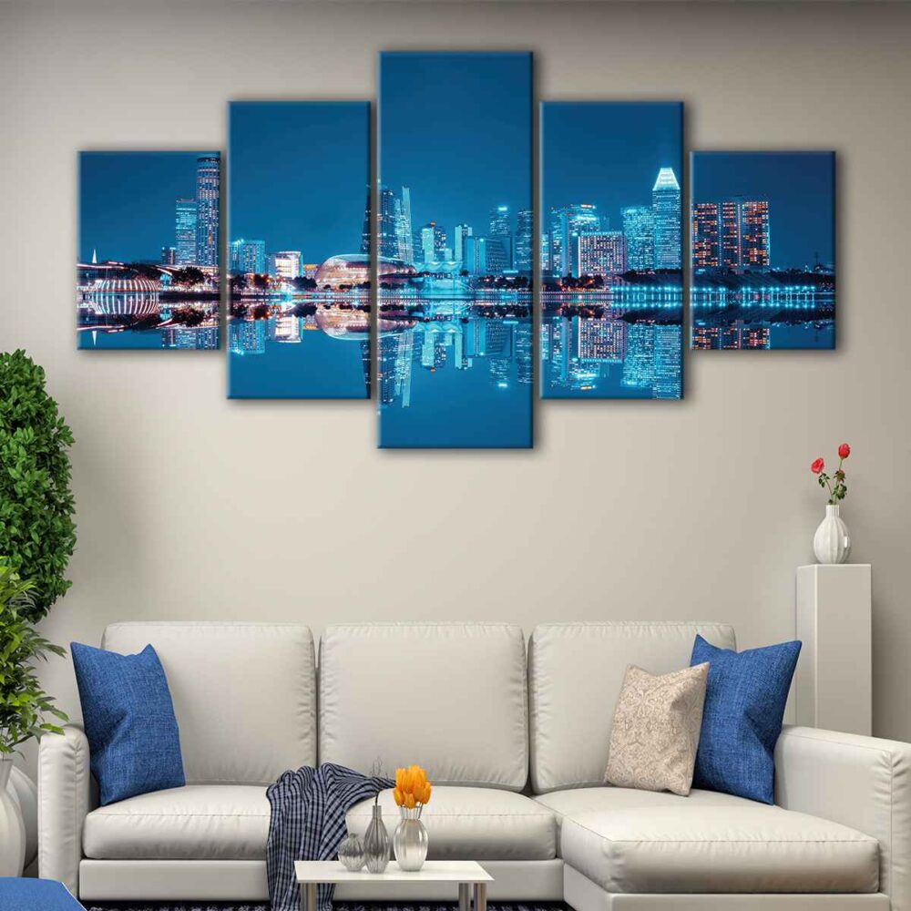 5 panels singapore at night canvas art