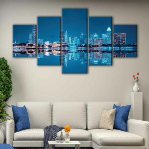 5 panels singapore at night canvas art