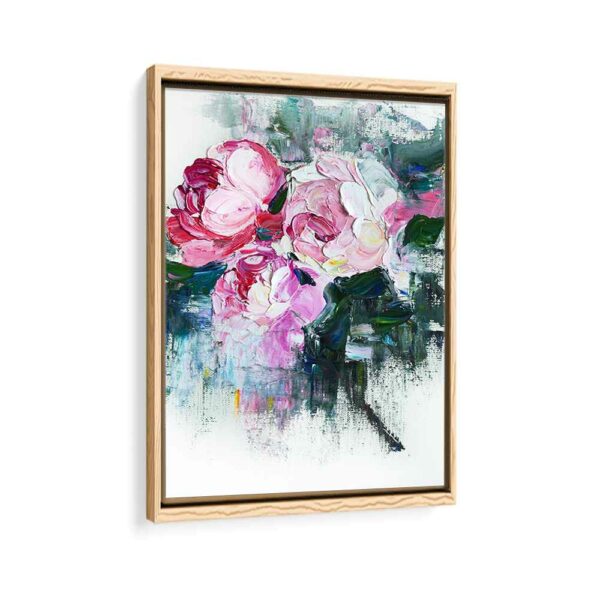 acrylic flowers framed canvas natural beige