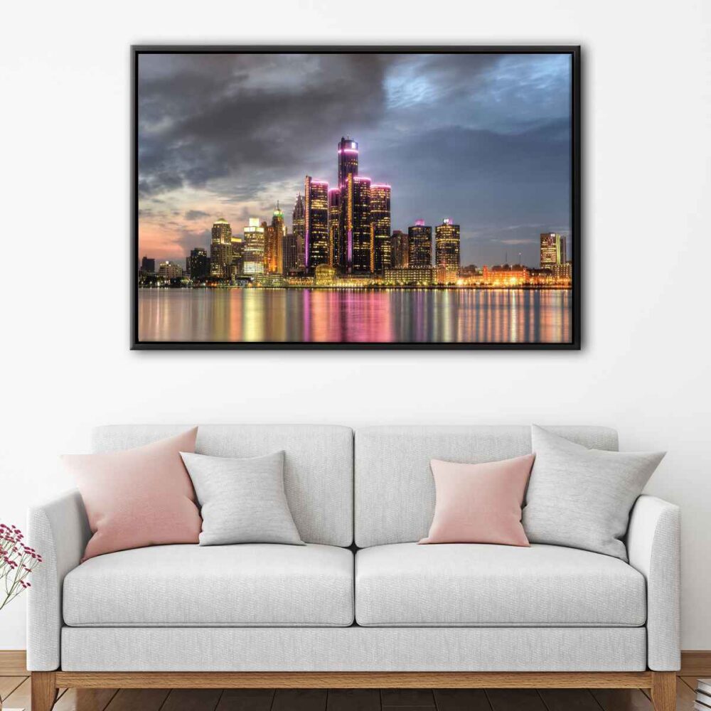 detroit skyline seaside floating frame canvas