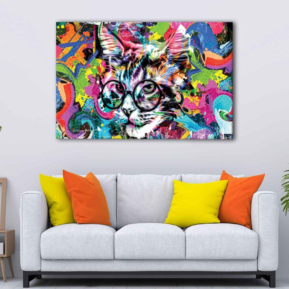 1 panels cat graffiti canvas art