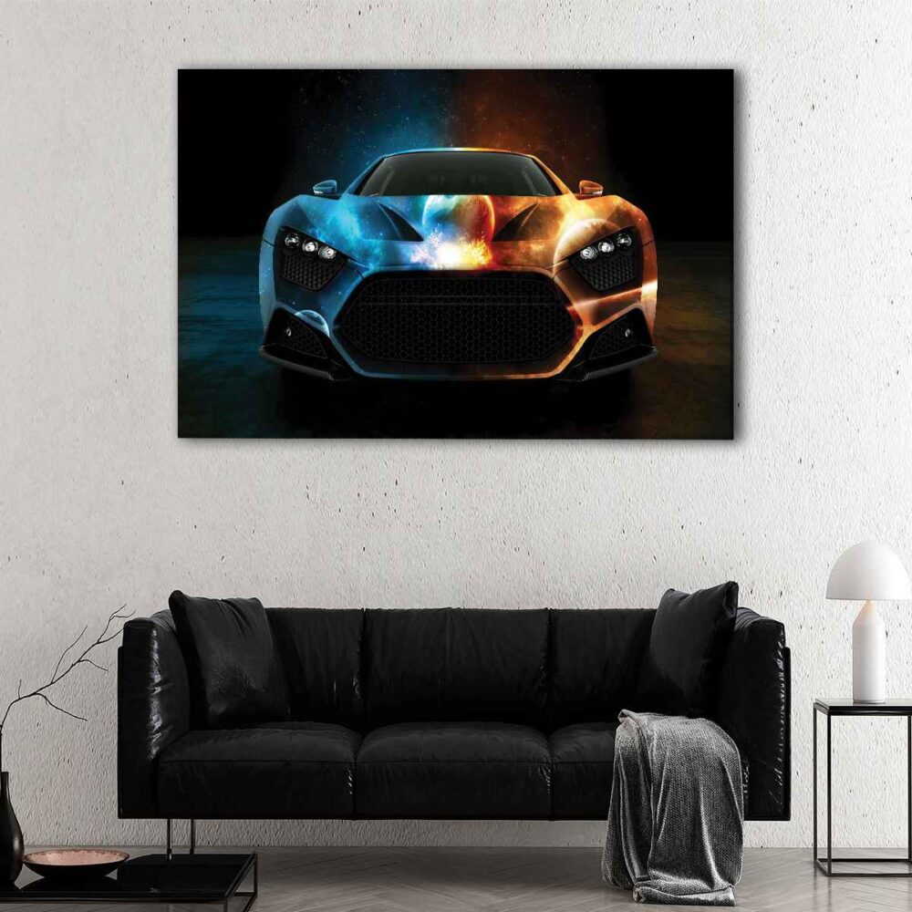 1 panels fire water super car canvas art