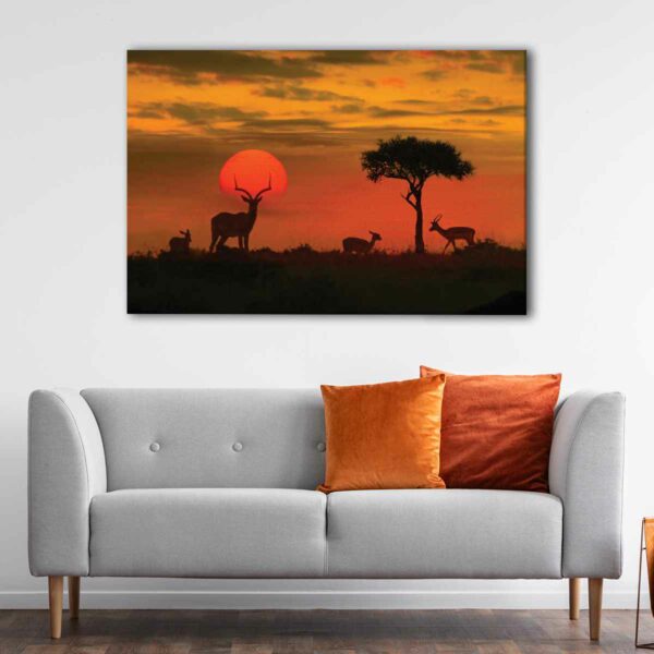  tableau coucher de soleil sur la savane