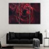 3 panels abstract red fractal canvas art