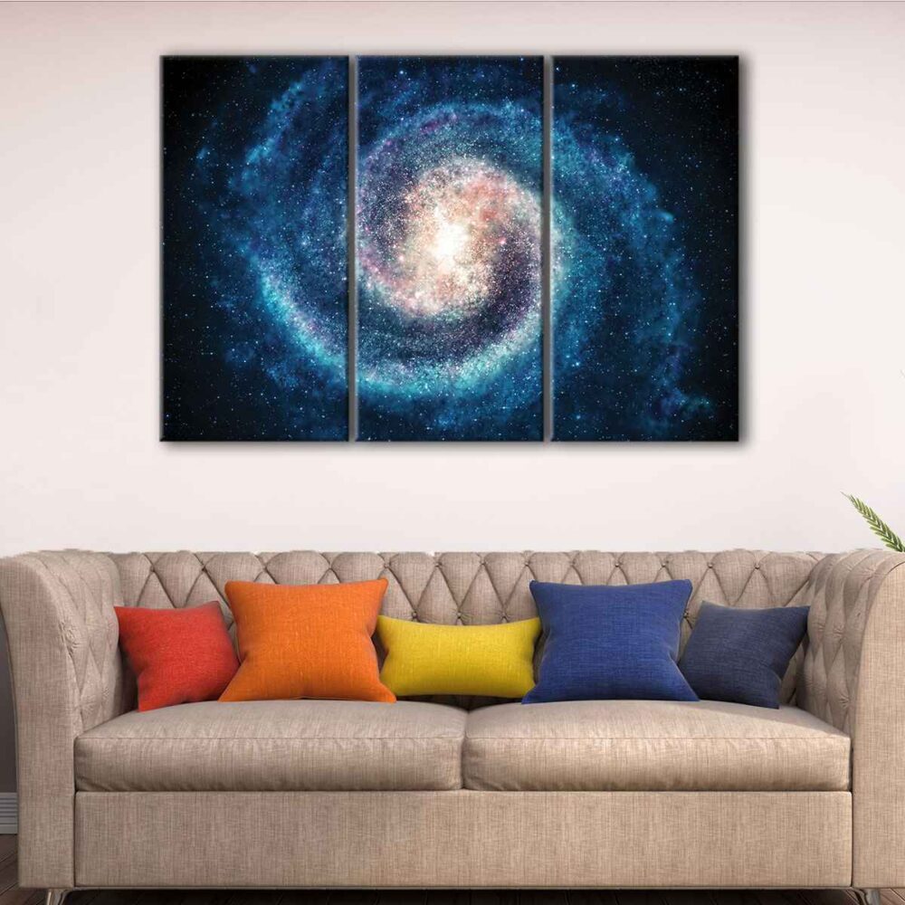 3 panels blue galaxy canvas art