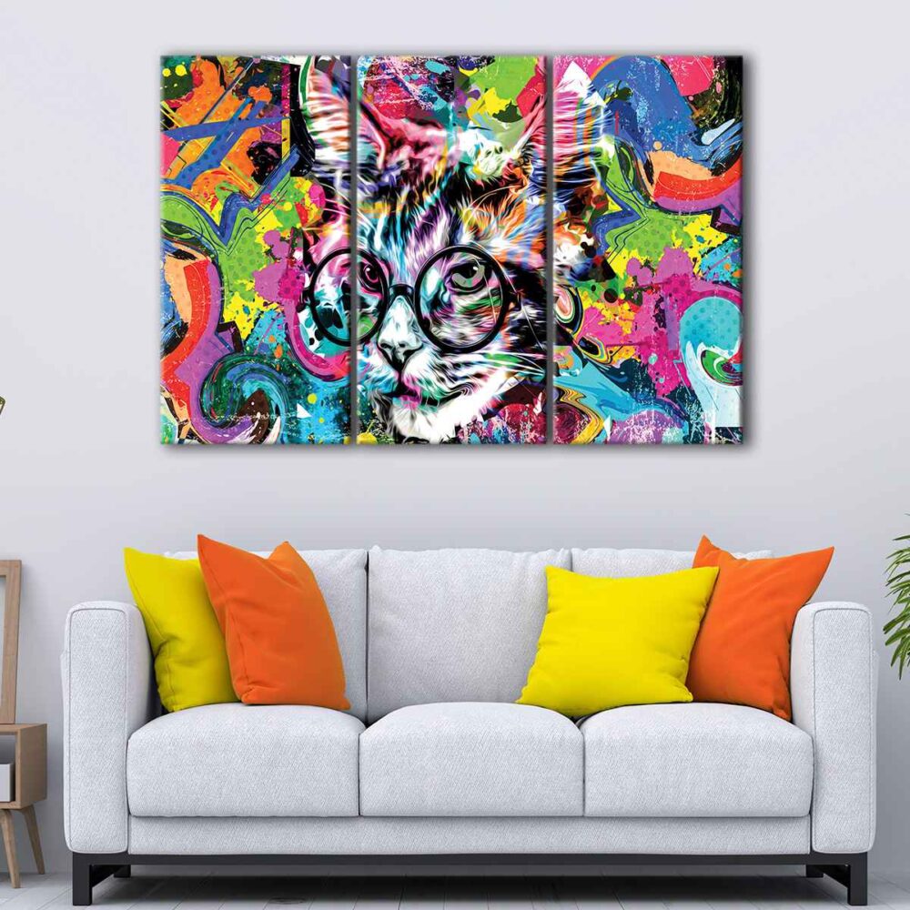 3 panels cat graffiti canvas art