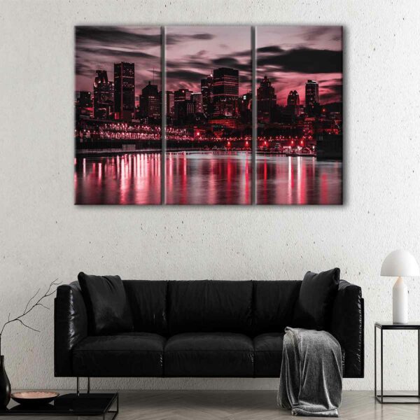 3 panels chicago red skyline canvas art