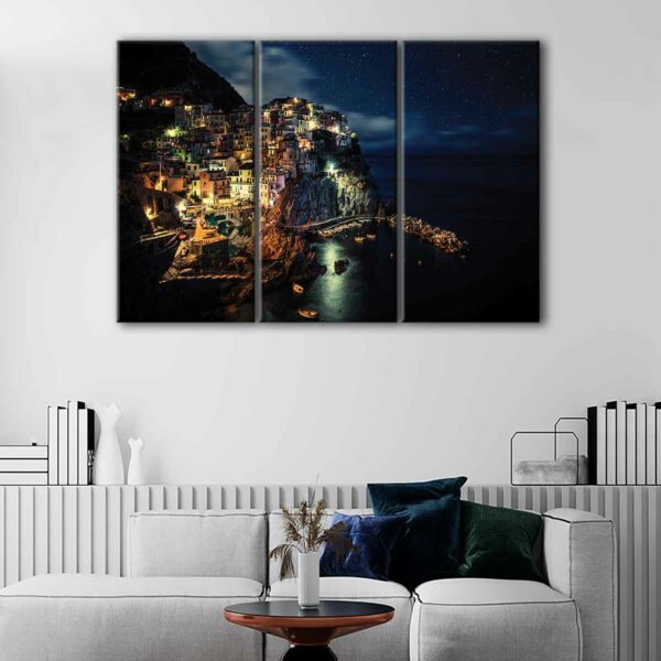 3 panels cinque terre at night canvas art