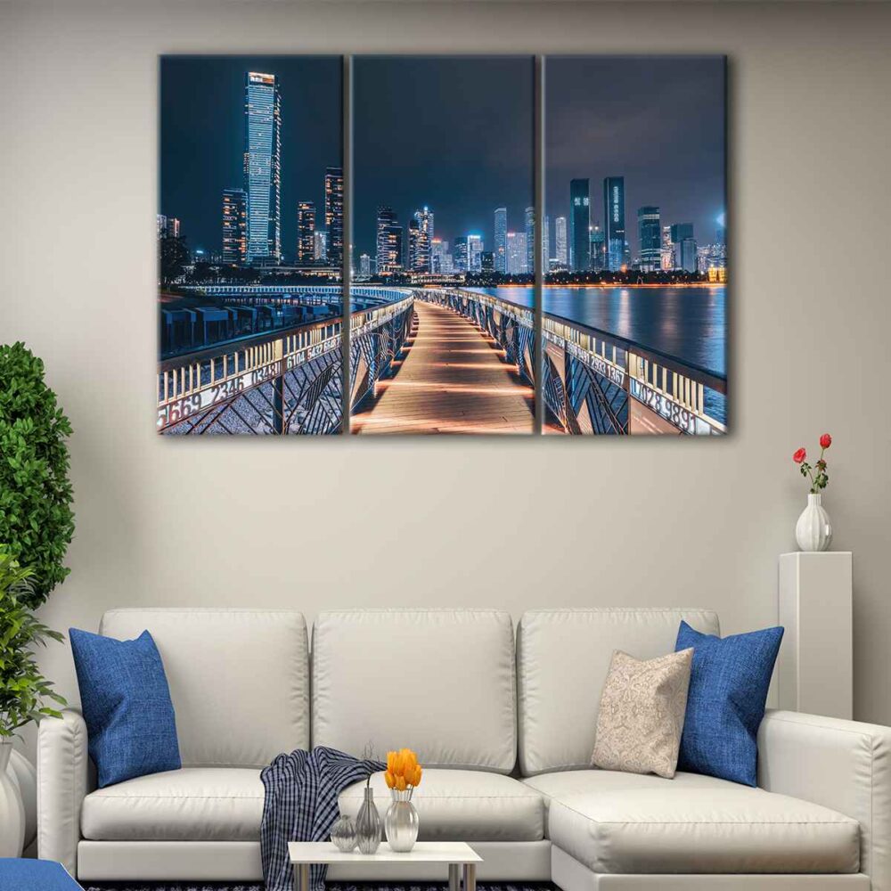 3 panels hong kong skyline canvas art