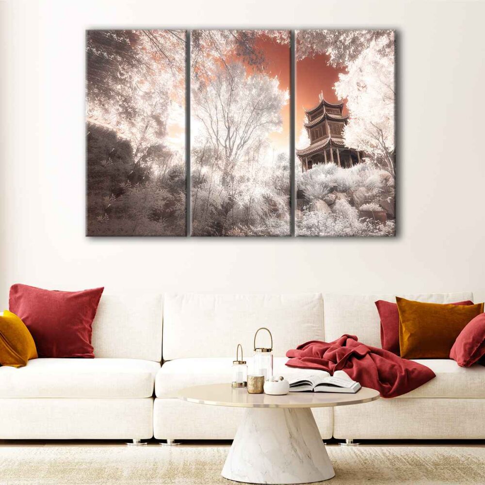 3 panels japanese pagoda canvas art