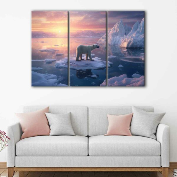 3 panels polar bear canvas art